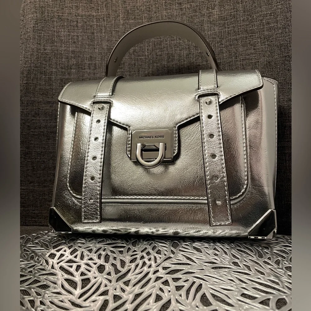 Michael Kors Metallic Silver Satchel - Picture 2 of 3